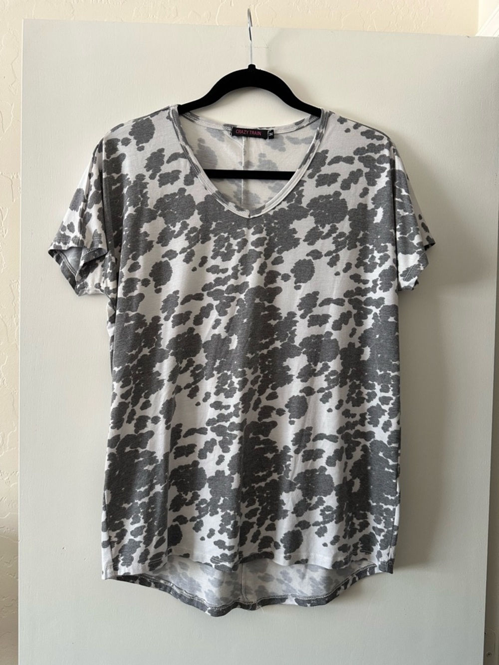 Crazy Train Gray & White Speckled V-Neck Tee